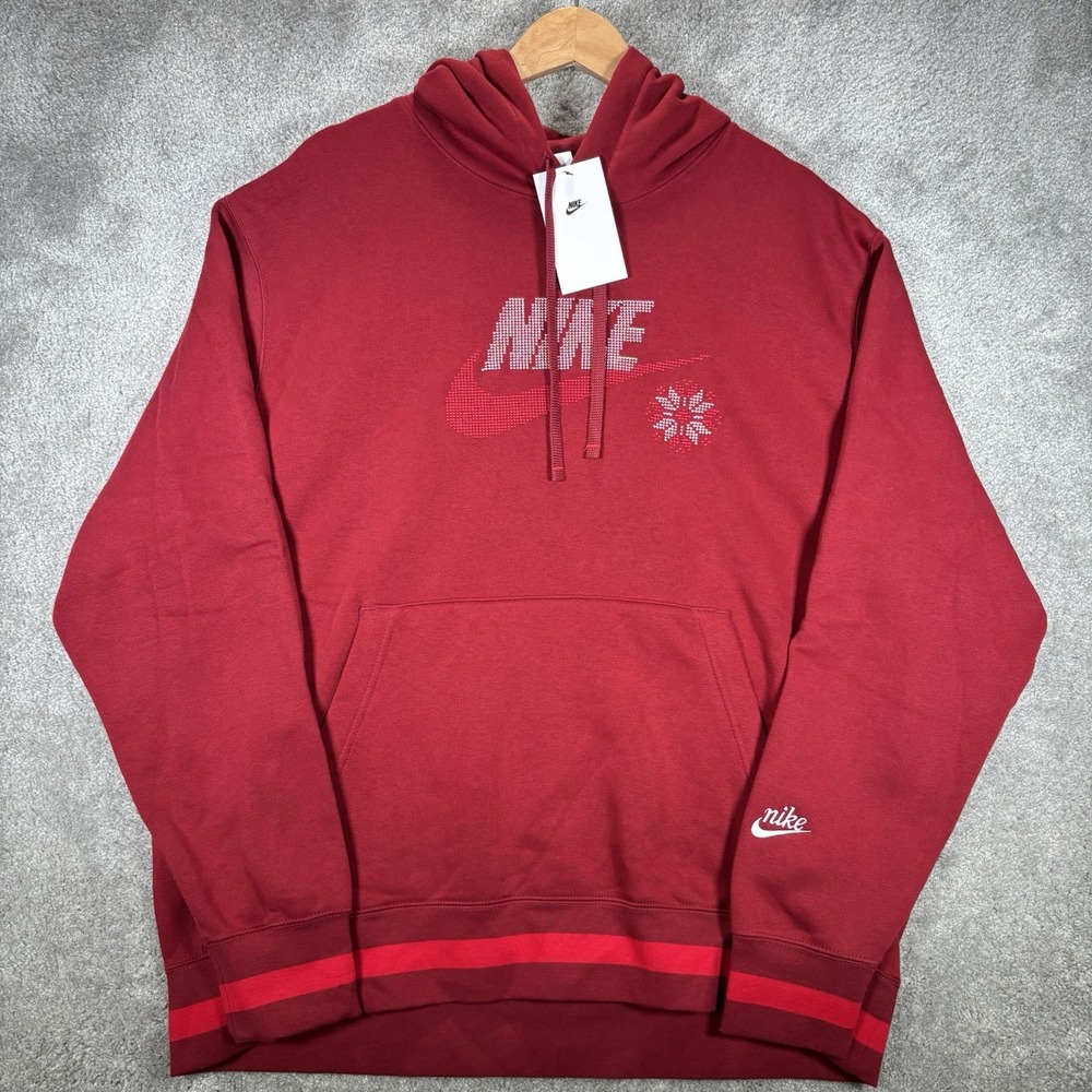 Nike Hoodie Sweatshirt Mens XL Pullover Red Fleece Graphic Snowflake Winter NWT